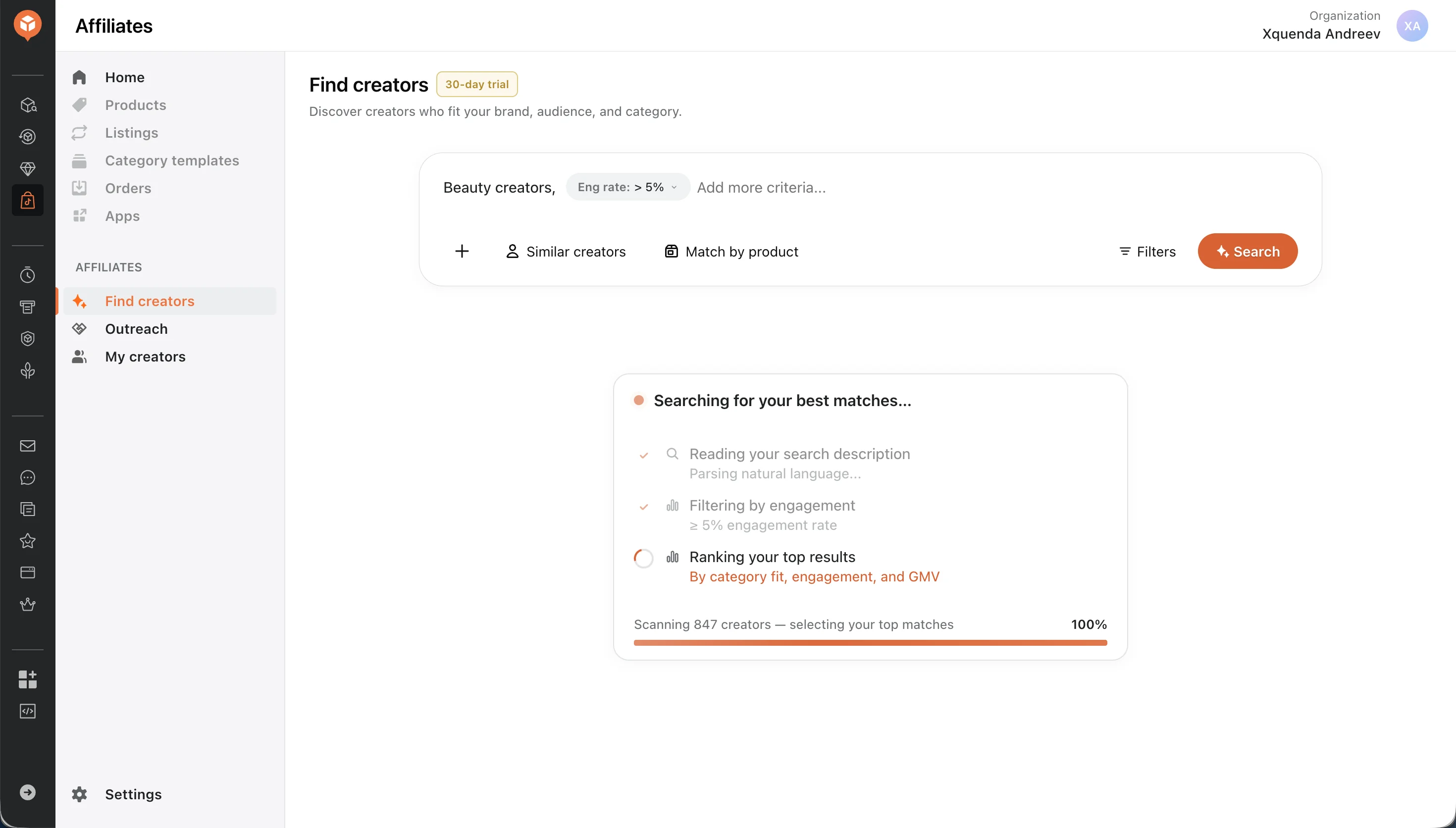 Search in progress state