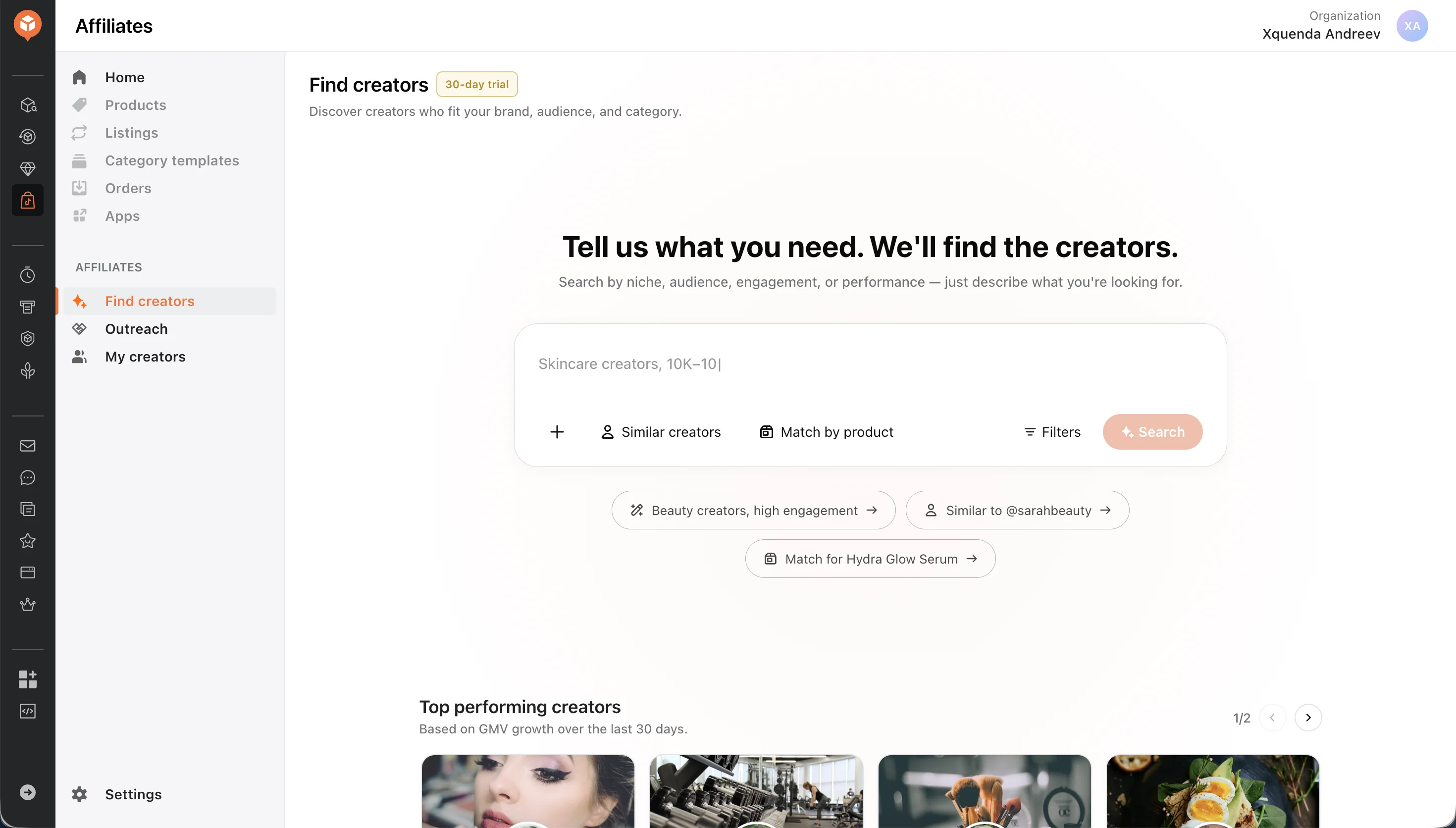 Search guidance — placeholder state