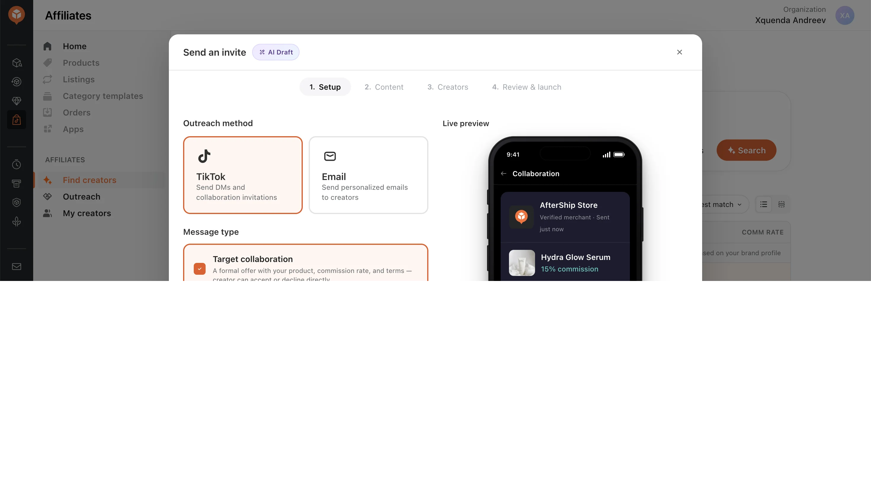 Outreach wizard entry