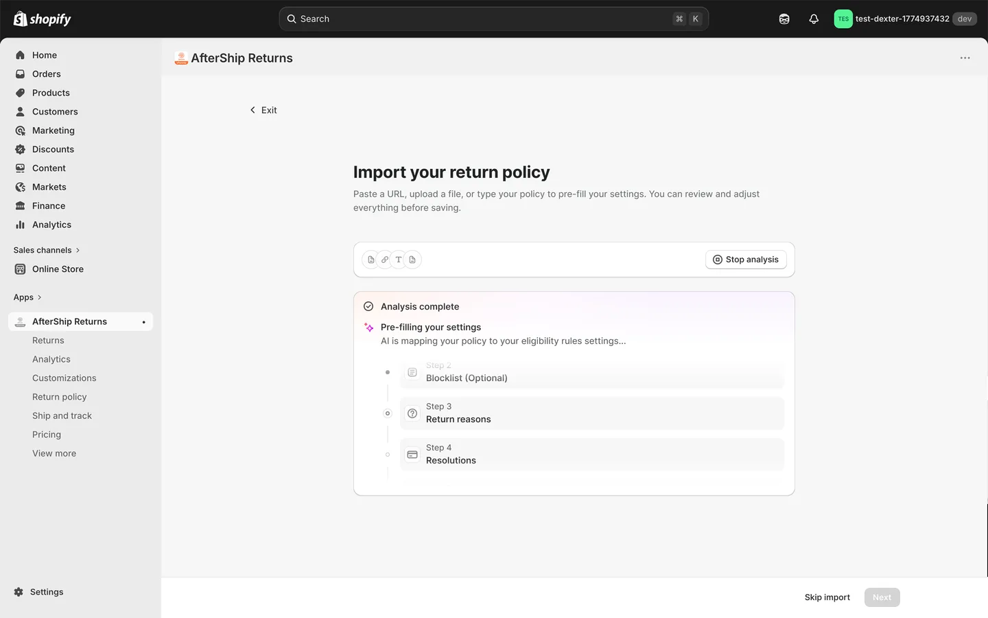 Returns Onboarding — AI Parse