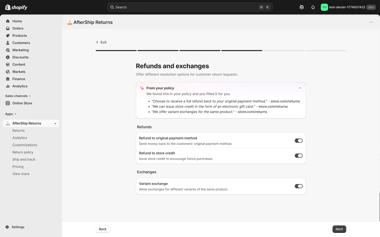 Returns Onboarding — Wizard