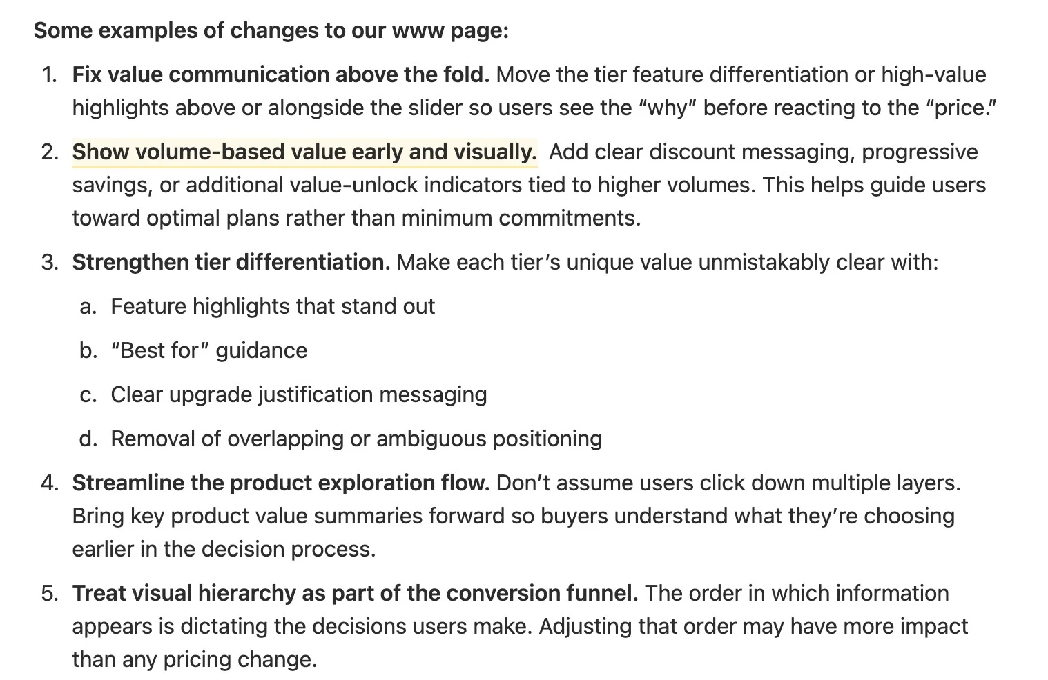Proposed action diagram — value-led messaging approach